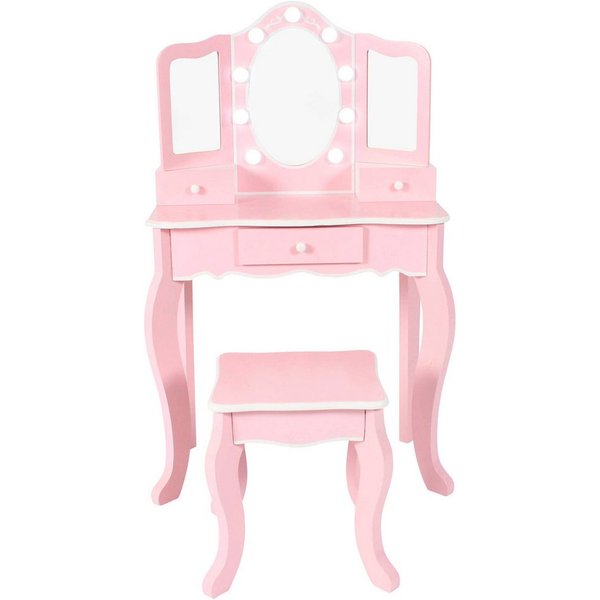CHIC2000 Schminktisch pastellrosa, mit großen LED-Lichter rund um den Spiegel und Hocker