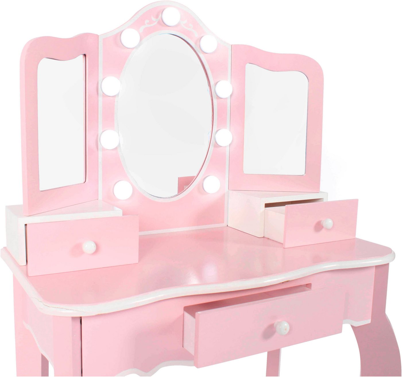 CHIC2000 Schminktisch pastellrosa, mit großen LED-Lichter rund um den Spiegel und Hocker – Bild 2 von 5
