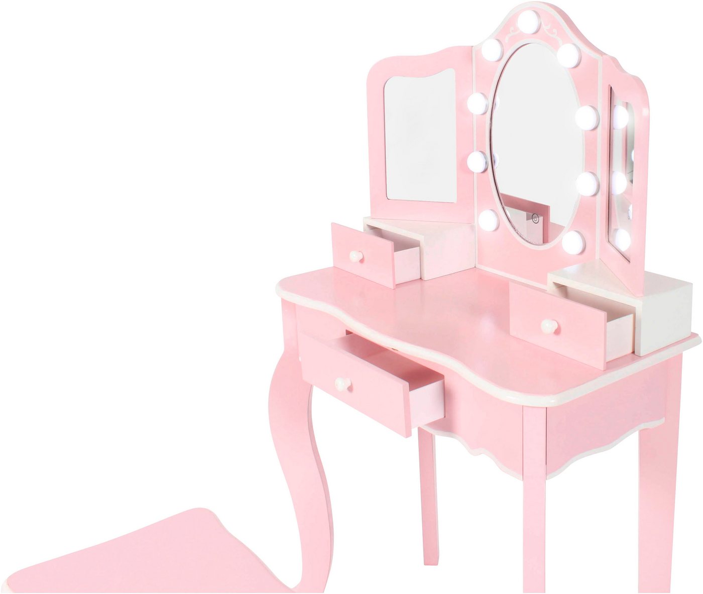 CHIC2000 Schminktisch pastellrosa, mit großen LED-Lichter rund um den Spiegel und Hocker – Bild 3 von 5