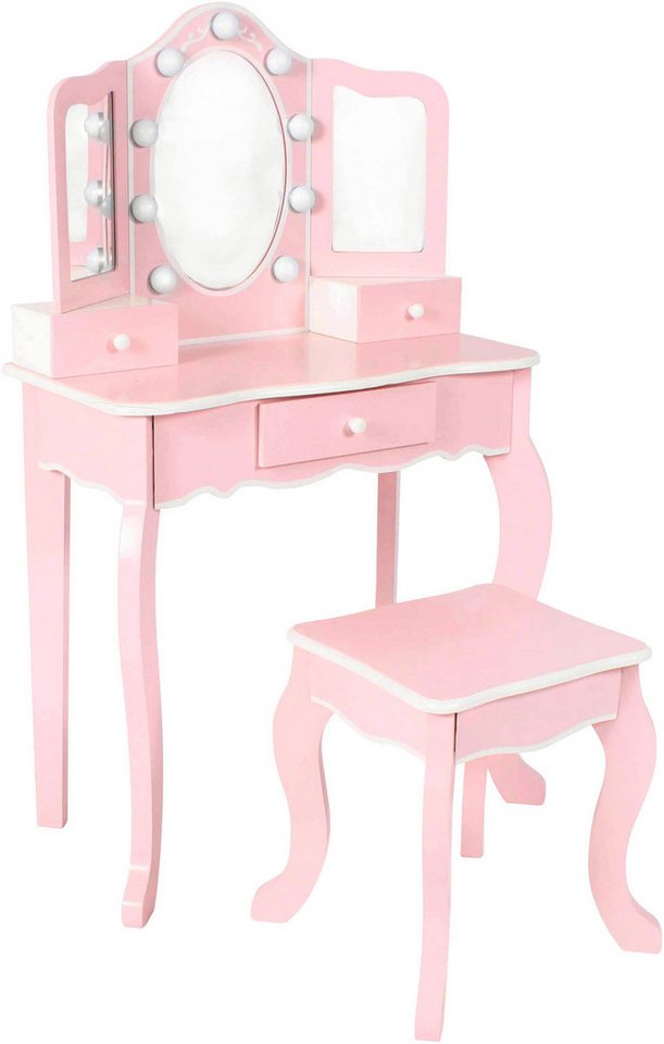 CHIC2000 Schminktisch pastellrosa, mit großen LED-Lichter rund um den Spiegel und Hocker – Bild 4 von 5