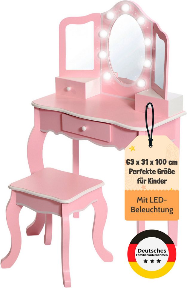 CHIC2000 Schminktisch pastellrosa, mit großen LED-Lichter rund um den Spiegel und Hocker – Bild 5 von 5