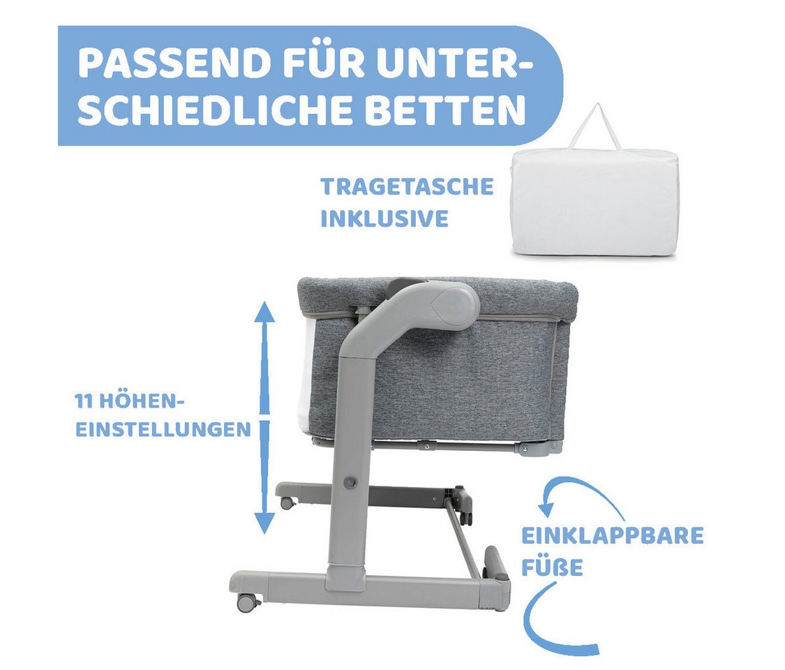 Chicco Beistellbett Next2Me Magic Evo Dark Grey, mit Schaukelmodus, inklusive Transporttasche – Bild 4 von 5