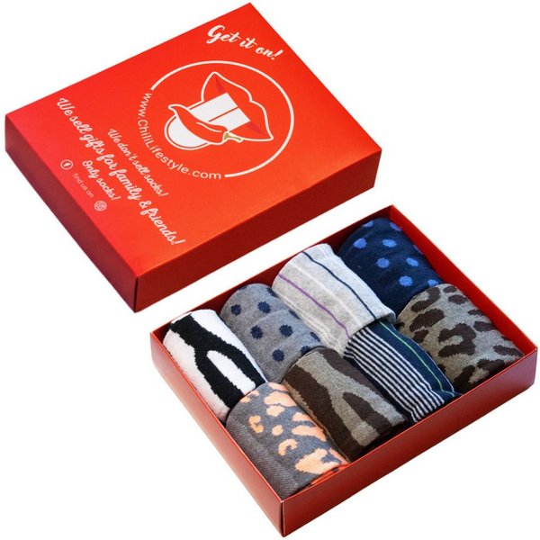 Chili Lifestyle Freizeitsocken LADY Geschenkbox gemusterte Socken Leoprint aus Baumwolle für Damen (Multipack, 8-Paar, 8 Farben) Weichbund ohne Gummidruck