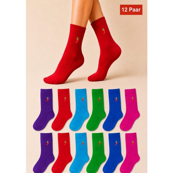 Chili Lifestyle Freizeitsocken LIMITED EDITION Rainbow Bunte Socken - Eyecatcher Farben aus Baumwolle (Multipack, 12-Paar, 6 Farben - Baumwollsocken) Weichbund