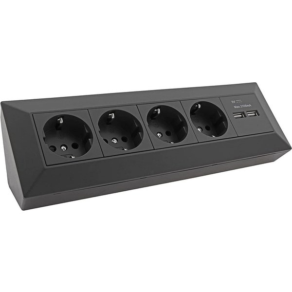 ChiliTec 4-fach Steckdosenblock + 2x USB, schwarz Mehrfachsteckdose