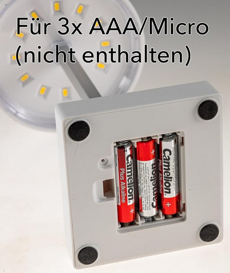 ChiliTec Tischleuchte LED Tischleuchte 26cm, Weiß 3xAA A Batterie, dimmbar, Licht warmweiß – Bild 3 von 5