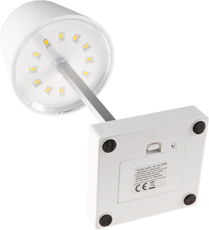 ChiliTec Tischleuchte LED Tischleuchte 26cm, Weiß 3xAA A Batterie, dimmbar, Licht warmweiß – Bild 4 von 5