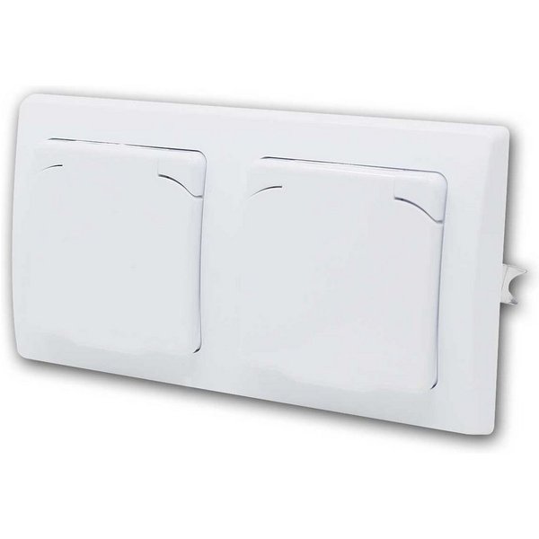 ChiliTec Unterputz-Steckdose DELPHI Doppel Steckdose IP40 mit Deckel, weiß