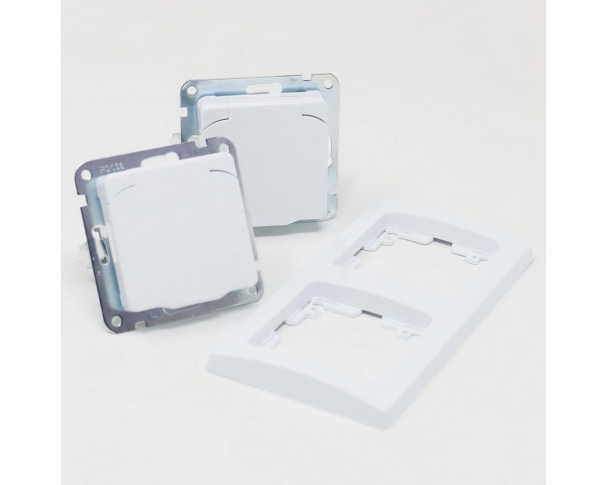 ChiliTec Unterputz-Steckdose DELPHI Doppel Steckdose IP40 mit Deckel, weiß – Bild 2 von 5