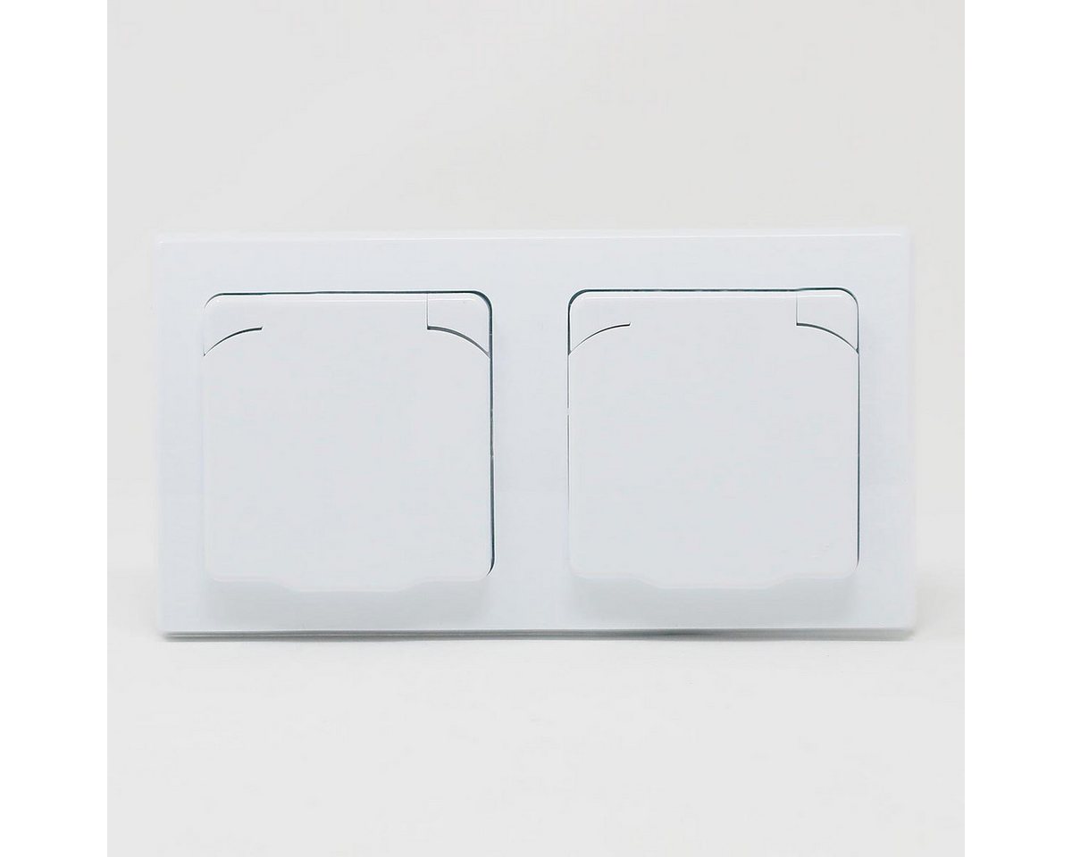 ChiliTec Unterputz-Steckdose DELPHI Doppel Steckdose IP40 mit Deckel, weiß – Bild 3 von 5