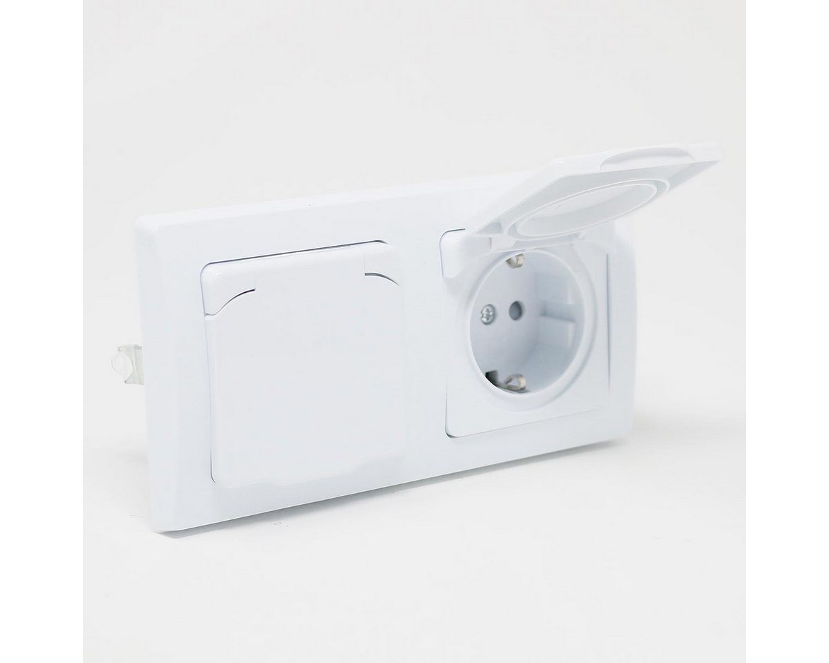ChiliTec Unterputz-Steckdose DELPHI Doppel Steckdose IP40 mit Deckel, weiß – Bild 4 von 5