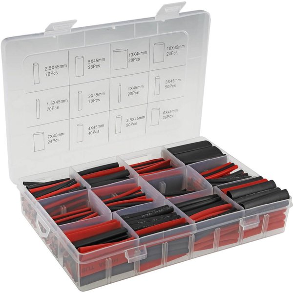 ChiliTec Wärmeschrumpfschlauch Schrumpfschlauch Sortiment 560 teilig schwarz rot 600V, 560-tlg., Schrumpfrate 2:1, Durchschlagfestigkeit: 600V