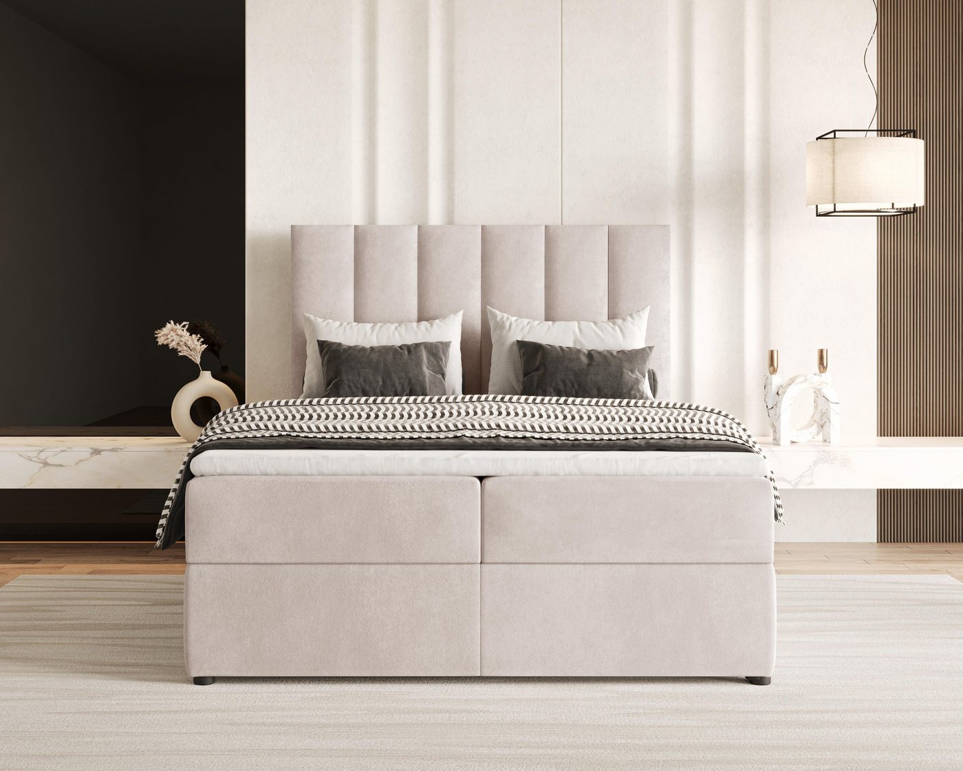 Chilly Möbel Boxspringbett Doppelbett mit Matratze H2/H3 Topper & Hubfunktion (Komplett in vielen Farben Holzrahmen, 1-St., 140x200 160x200 180x200 200x200cm),  – Bild 3 von 5