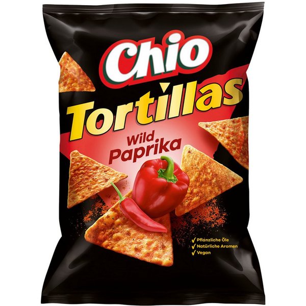 Chio Knabberei, Chio Tortillas Wild Paprika vegetarisch vegan Chipstüte 110g