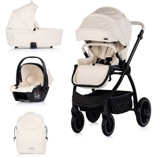 Chipolino Kombi-Kinderwagen Prestige 3 in 1, Aluminium, i-Size, 5-Punkt-Gurt, 3-Punkt-Gurt, Babywanne, Babyschale