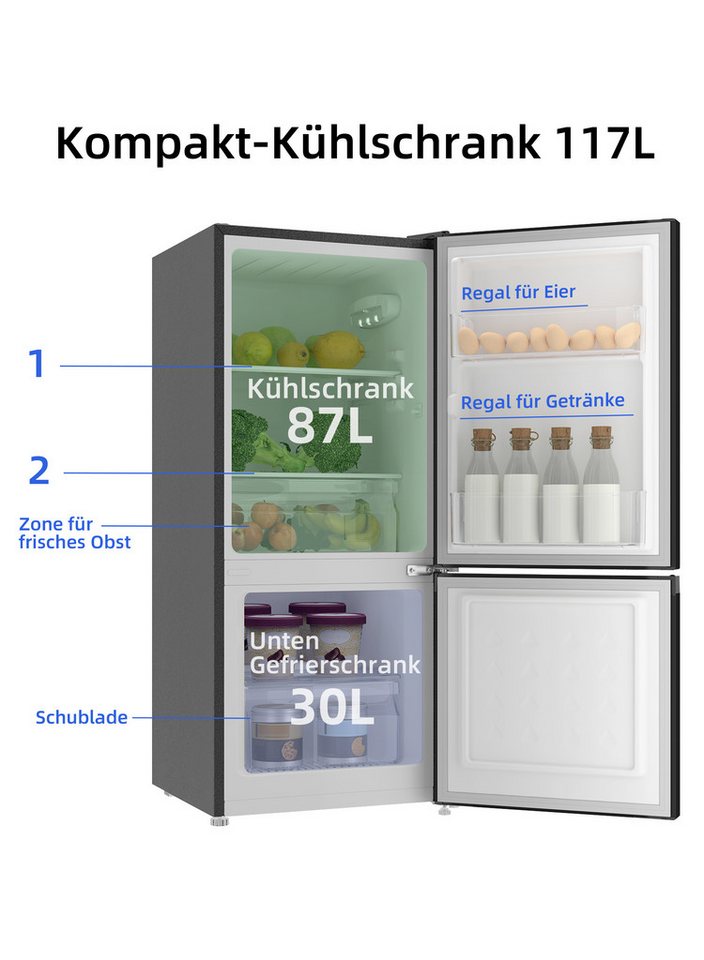 CHiQ Kühl-/Gefrierkombination Low Frost CBM117L42, 114 cm hoch, 47.4 cm breit, 117L Kühlschrank,12 Jahre Garantie auf den Kompressor,Low-frost – Bild 2 von 5
