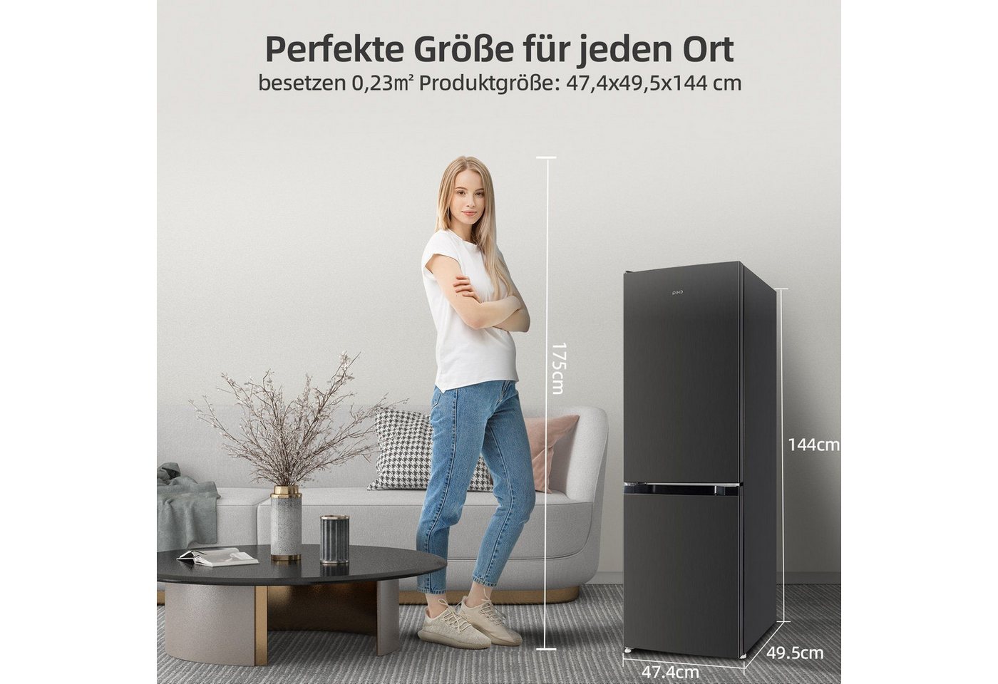 CHiQ Kühl-/Gefrierkombination CBM159LEBD, 144 cm hoch, 50 cm breit, 157L, 12 Jahre Garantie auf den Kompressor, LED-Innenbeleuchtung – Bild 3 von 5