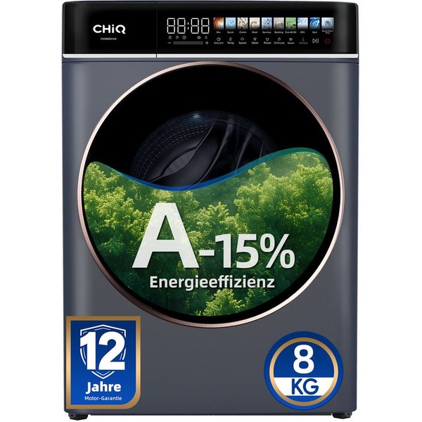 CHiQ Waschmaschine mit LED-Touch-Display CW086581AX, 8 kg, 1400 U/min, 15 Min. Schnell, EEK A-15%, 12-Jahre-Garantie auf Kompressor