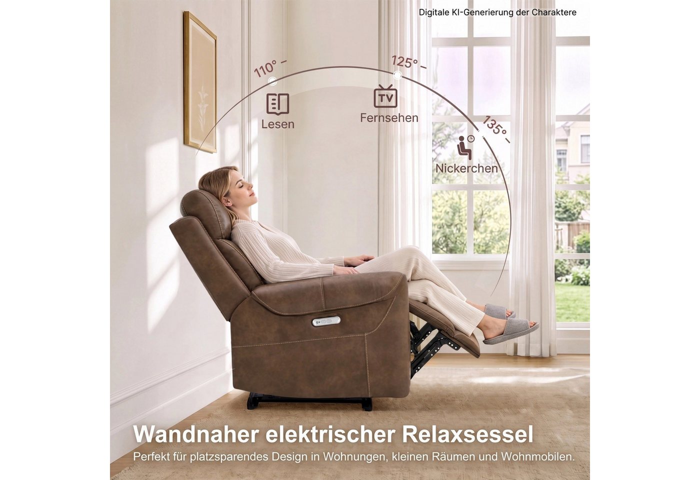 CHITA Relaxsessel Elektrischer Relaxsessel, Wall-Hugger, Wandnah (1-St), Fernsehsessel mit Liegefunktion, elektrisch verstellbar, Kunstleder – Bild 4 von 5