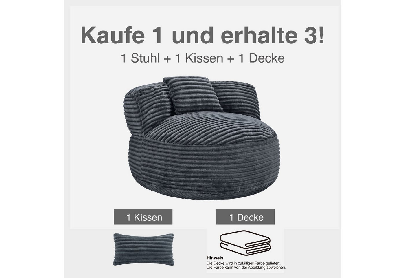 CHITA Sitzsack mit Kissen & Decke, Chenille, Gaming Sitzsack (1 Sitzsack + 1 Kissen +1 Decke), Lounge Chair Cozy, platzsparend, vakuumverpackt – Bild 3 von 5
