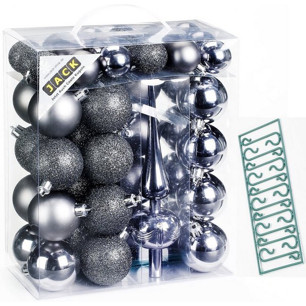 JACK Christbaumschmuck JACK by Inge 47x Kunststoff Christbaumkugeln Ø 4+6cm mit Spitze+Haken, Durchmesser Kugeln: 30 x 6cm + 17 x 4cm, Spitze: 24 x 6 cm