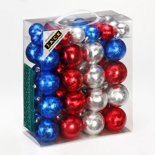 JACK Christbaumschmuck JACK by Inge 50x Kunststoff Kugeln Eislack Blau Rot Silber inkl. Haken, Christbaumkugeln, Kugel-Set mit Eislackeffekt aus Kunststoff Ø 4+