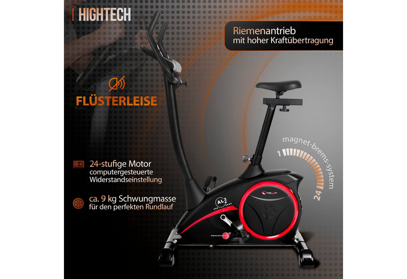 Christopeit Sport® Ergometer AL 2 (mit Tablet-Halterung), 150 kg max. Benutzergewicht, Fahrrad, 24 Widerstandsstufen – Bild 3 von 5