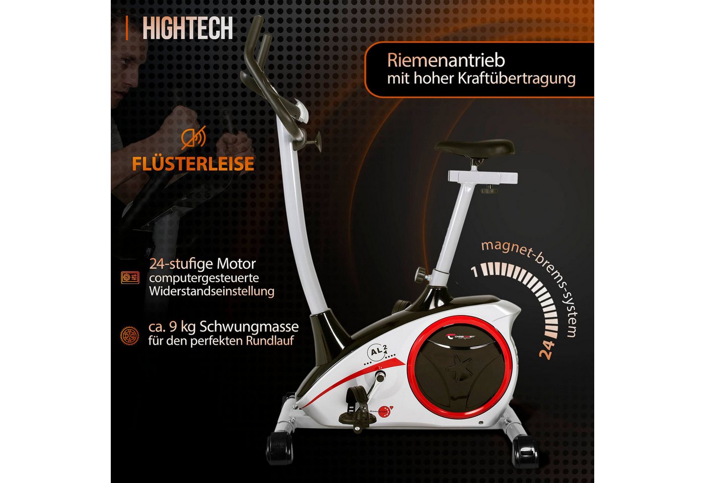 Christopeit Sport® Ergometer AL 2 (mit Tablet-Halterung), 150 kg max. Benutzergewicht, Fahrrad, 24 Widerstandsstufen – Bild 3 von 5