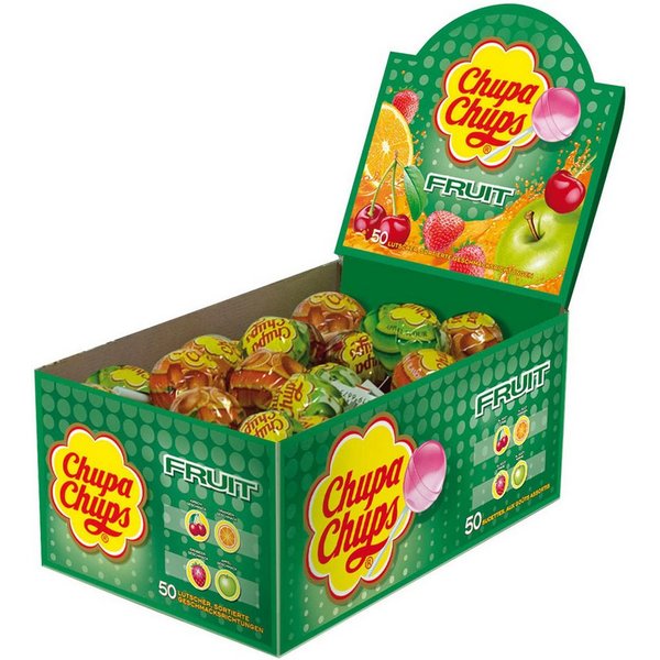 Chupa Chups Süßigkeit, Chupa Chups Fruit Fruchtige Lollis im 50er Kassendisplay 600g