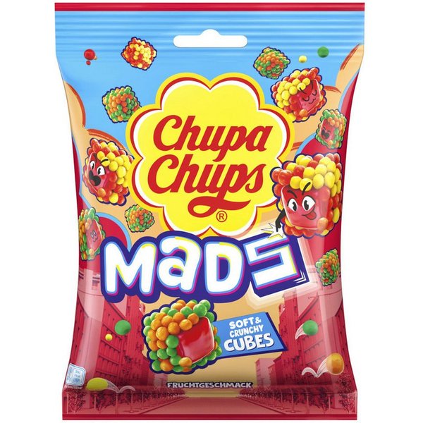 Chupa Chups Süßigkeit, Chupa Chups Mads Fruits Gummibonbons mit Fruchtgeschmack 115g