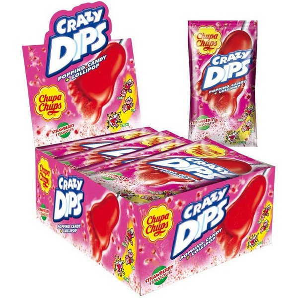 Chupa Chups Süßigkeit, Chupa Chups Crazy Dips Lutscher mit Erdbeergeschmack 14g 24er Pack