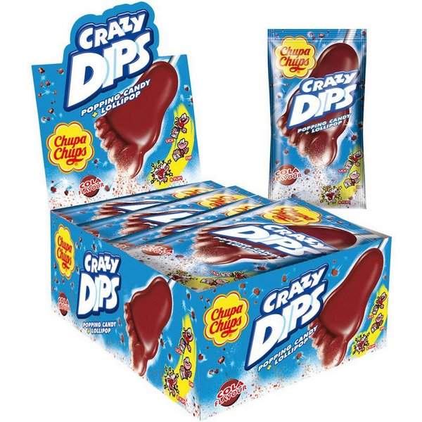 Chupa Chups Süßigkeit, Chupa Chups Crazy Dips Lutscher mit Colageschmack 14g 24er Pack