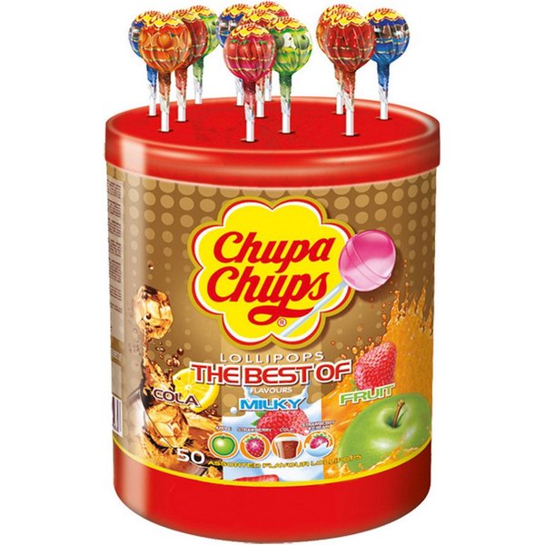 Chupa Chups Süßigkeit, Chupa Chups Best of Lutscher fruchtig cremige Geschmackssorten 600g