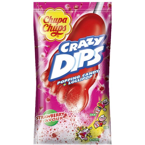 Chupa Chups Süßigkeit, Chupa Chups Crazy Dips Strawberry Lolly prickelnde Knisterbrause 14g