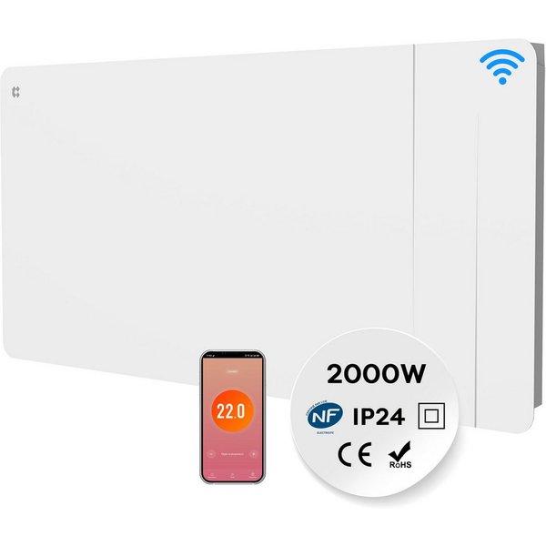 CIARRA Elektro-Heizkörper 1000–2000 W Keramik-Heizkörper+ Aluminium-Heizfolie mit WLAN, PID-Thermostat, App-Steuerung, 7-Tage-Programm, IP24, ca. 15 - 25 m²