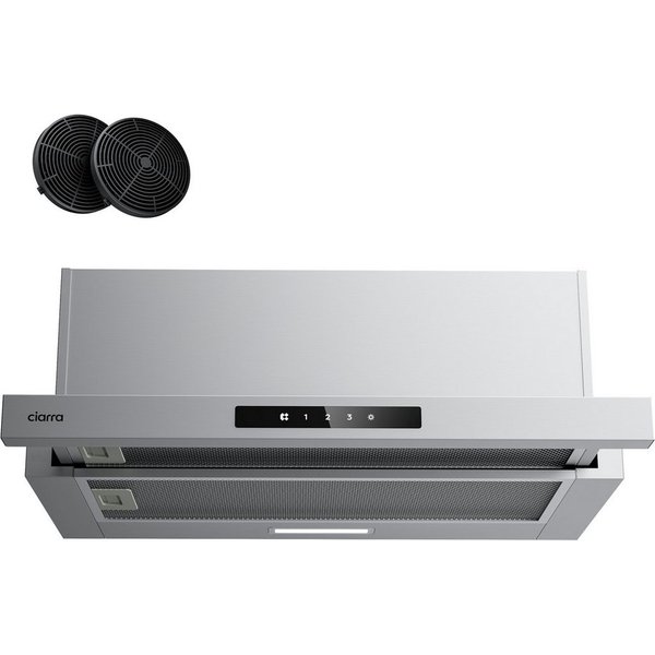 CIARRA Flachschirmhaube 60 cm ausziehbare Dunstabzugshaube 606 m³/h A+ SensorTouch VMS6909A Abluft & Umluft Teleskophaube 2 Aktivkohlefilter & Fettilter 3 Stufe