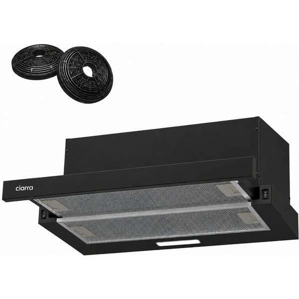 CIARRA Flachschirmhaube 60 cm ausziehbare Dunstabzugshaube Abluft & Umluft 2 Stufen VM6906DB 391 m³/h Teleskophaube 2 Aktivkohlefilter & Fettilter, Wippschalter