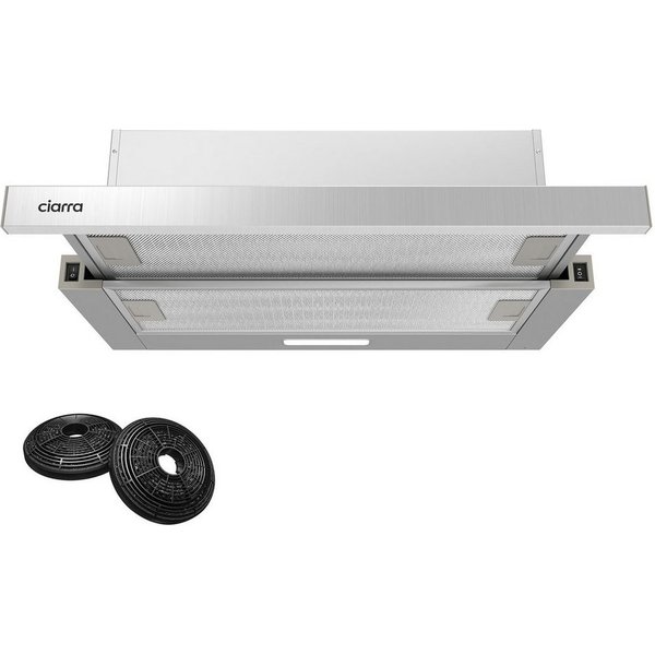 CIARRA Flachschirmhaube 60 cm ausziehbare Dunstabzugshaube Abluft & Umluft 2 Stufen CBCS6906D 391 m³/h Teleskophaube 2 Aktivkohlefilter & Fettilter, Wippschalte