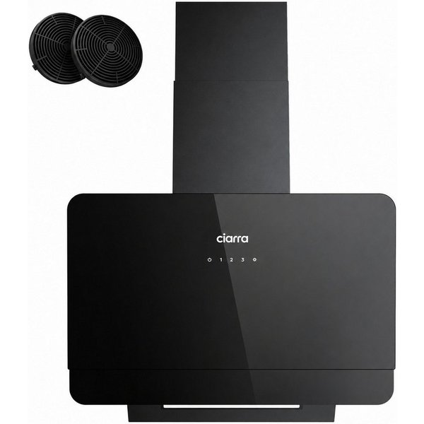 CIARRA Kopffreihaube 60 cm Dunstabzugshaube A+ 590 m³/h SensorTouch 3 Stufen VM6765CB Leise Schräghaube 60 cm mit Aktivkohlefiltern, Fettfiltern Schwarz