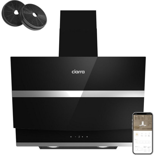 CIARRA Kopffreihaube 60 cm Dunstabzugshaube A+++ 692 m³/h Umluft & Abluft CBCB6736N Serie 4 Stufen Inkl. BOOST Leise Schräghaube 5-Minuten-Nachlaufschaltung WIF
