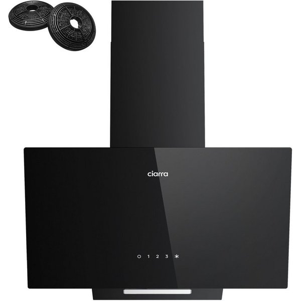 CIARRA Kopffreihaube 60cm Dunstabzugshaube A++ Umluft & Abluft SensorTouch Schwarz VM6750CB Schräghaube mit 362 m³/h Fettiltern & 2 Kohlefilter 3 Stufen & LED