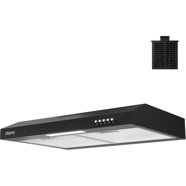 CIARRA Unterbauhaube 60 cm Dunstabzugshaube A+ Abluft & Umluft 3 Stufen VM6903DB für kleine Küchen, Aktivkohlefilter & 2 Aluminiumfilter LED Schwarz