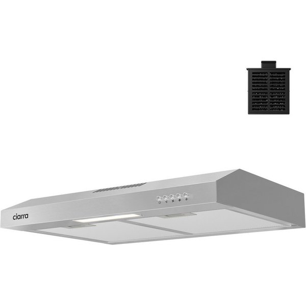 CIARRA Unterbauhaube 60 cm Dunstabzugshaube A+ Abluft & Umluft 3 Stufen VMS6903DS für kleine Küchen, Aktivkohlefilter & 2 Aluminiumfilter aus Edelstahl