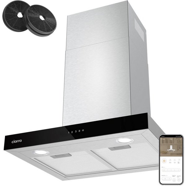 CIARRA Wandhaube 60 cm Dunstabzugshaube A+++ 706 m³/h Umluft & Abluft 4 Stufen CBCS6102 Aktivkohlefiltern, Fettfiltern, LED, WIFI-APP Touch Control mit BOOST