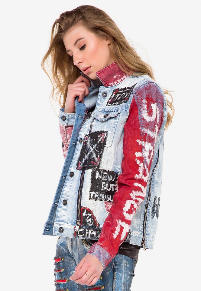 Cipo & Baxx Jeansjacke WJ162 mit buntem Muster – Bild 3 von 5