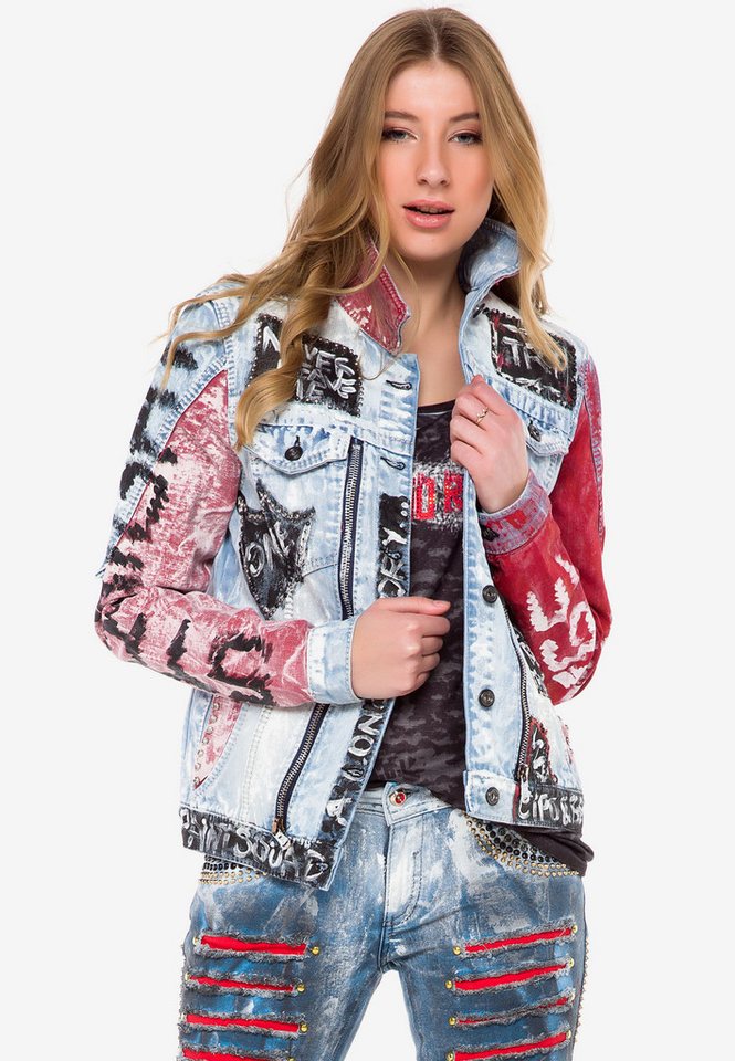 Cipo & Baxx Jeansjacke WJ162 mit buntem Muster – Bild 5 von 5