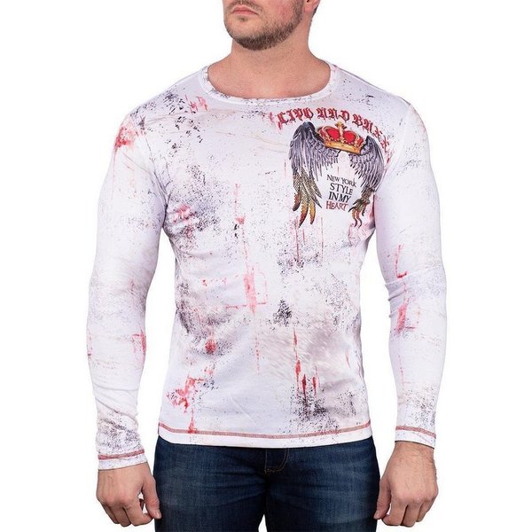 Cipo & Baxx Longsleeve Herren Regular Fit Pullover BA-CL497 mit Farbklecksen und Logo