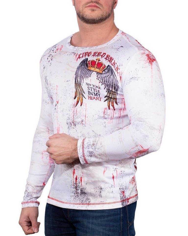 Cipo & Baxx Longsleeve Herren Regular Fit Pullover BA-CL497 mit Farbklecksen und Logo – Bild 4 von 5