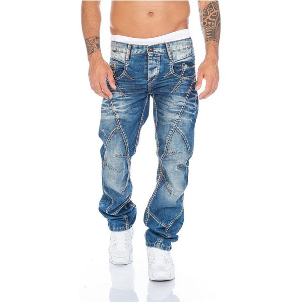 Cipo & Baxx Regular-fit-Jeans Herren Jeans Hose mit ausgefallener Nahtstruktur Jeanshose mit aufwendiger Nahtverzierung und stylischer Waschung