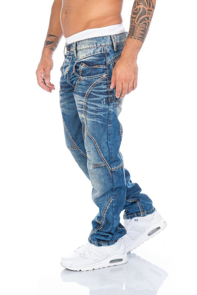 Cipo & Baxx Regular-fit-Jeans Herren Jeans Hose mit ausgefallener Nahtstruktur Jeanshose mit aufwendiger Nahtverzierung und stylischer Waschung – Bild 2 von 5